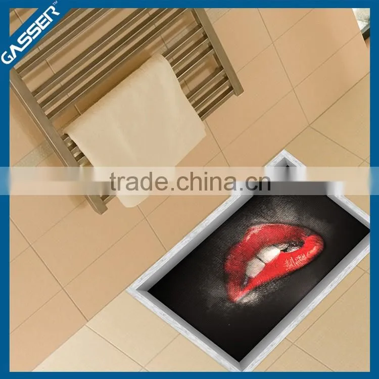 2015 high quality self adhesive removable home printing 3d floor tile stickers
