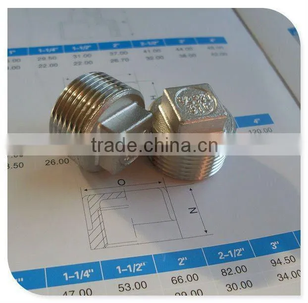 1 1/4" Class 150 square plug with BSPT taper thread in stainless steel 304