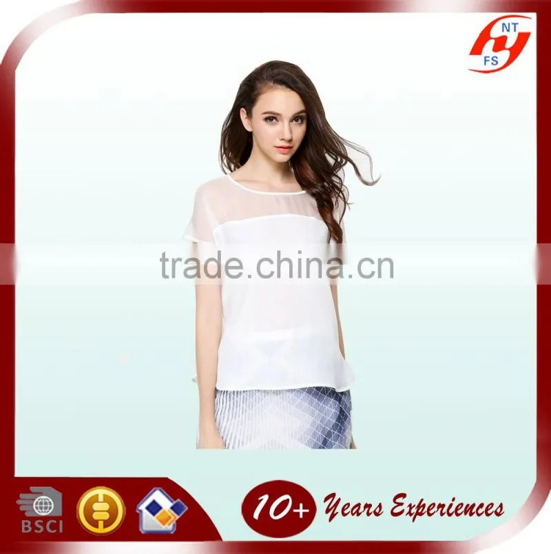 OEM Service office wear lady plain white short sleeve shirt factory price 100% polyester casual blouse