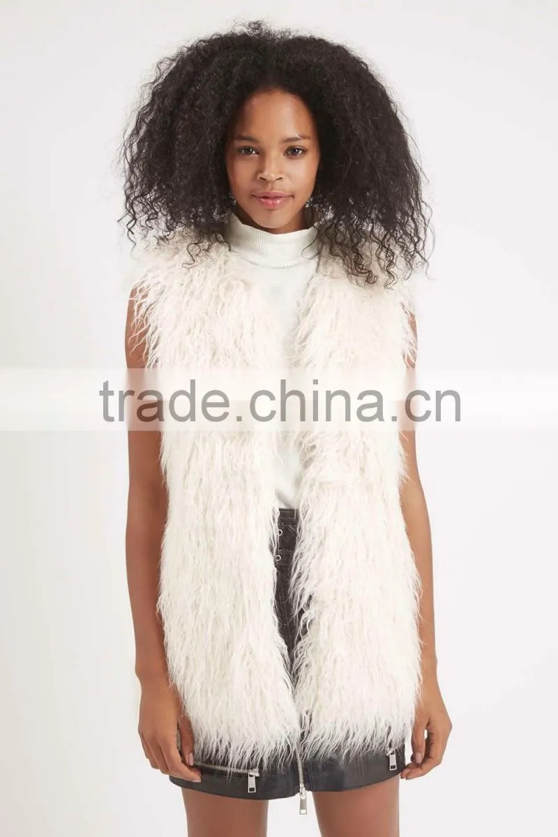 LFFV0010 classic faux white mink fur short ladies vest