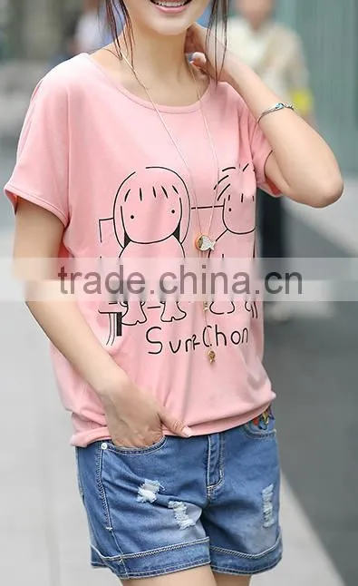 Han edition 2015 the new female T-shirt with short sleeves big yards leisure t-shirts of cartoon printed t shirt