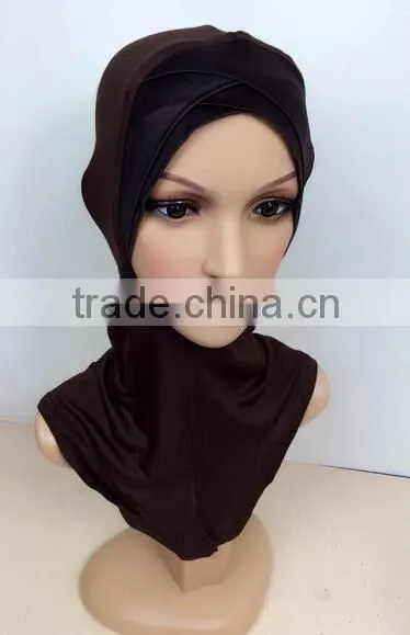 C063 new style satin double crossover ninja inner underscarf,full underscarf to cover neck
