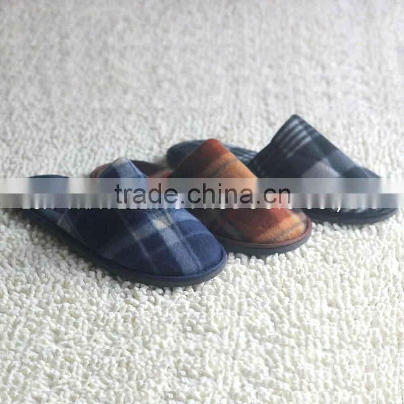 Mens classic grid nap fabric closed toe hotel SPA indoor Slippers