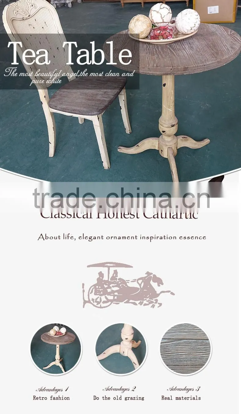 Old Pine Wood Classic Small Round Size Triangular Base Coffee Table For Coffee Shop