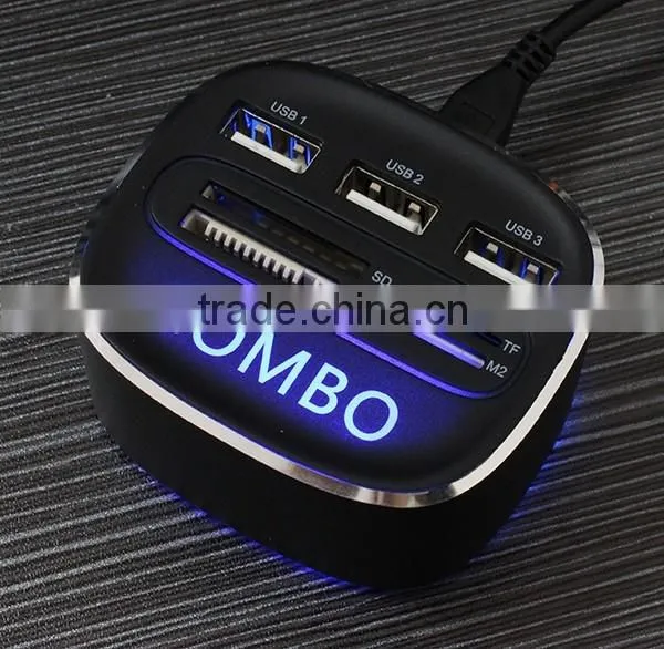 usb2.0 hub combo card reader with led logo