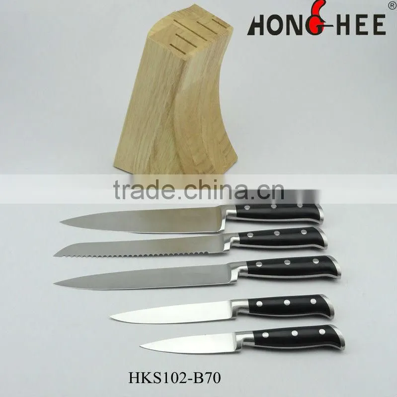 OEM Pipe Shape 5pcs Wooden Block Kitchen Knife