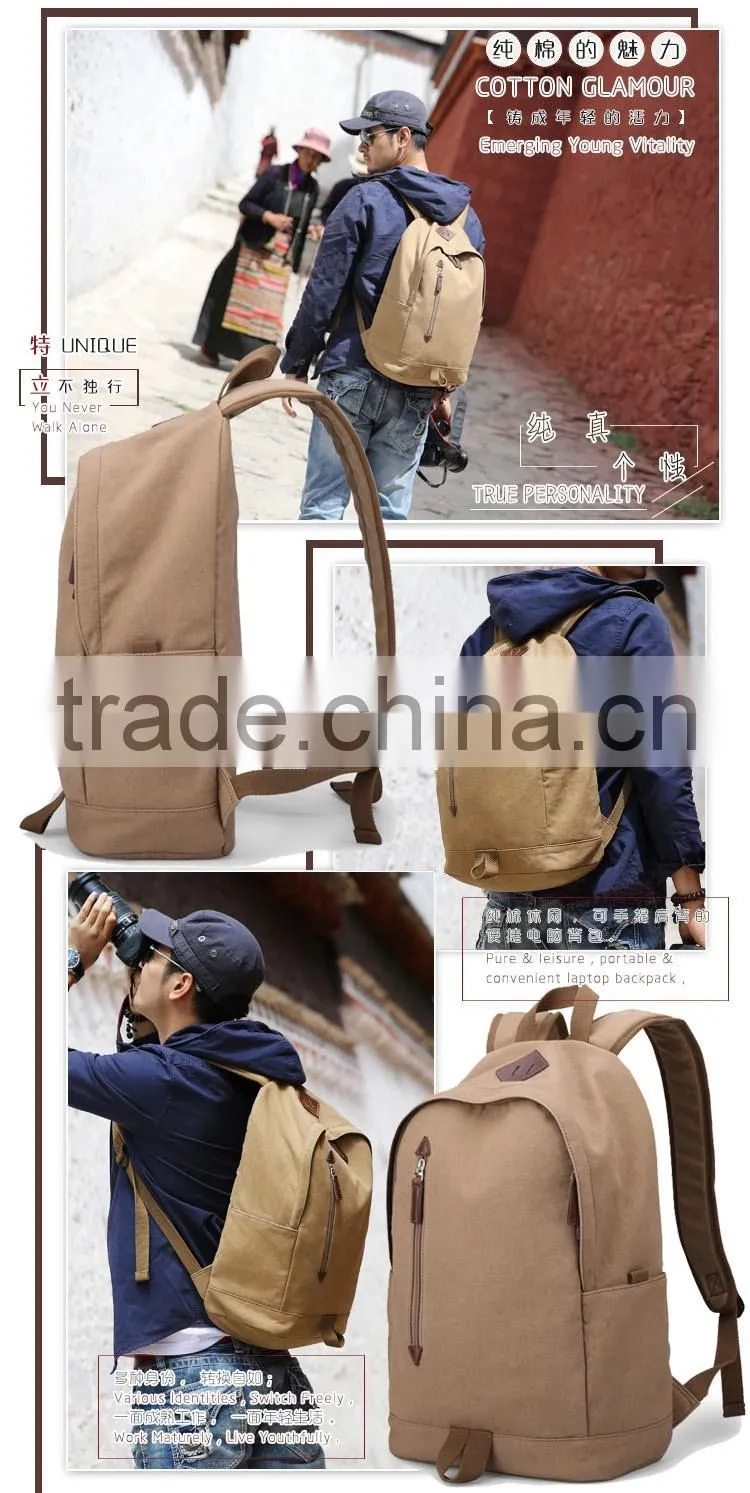 China Manufacturers Hidden Compartment Day Backpack Cotton Softback Leisure School Bag