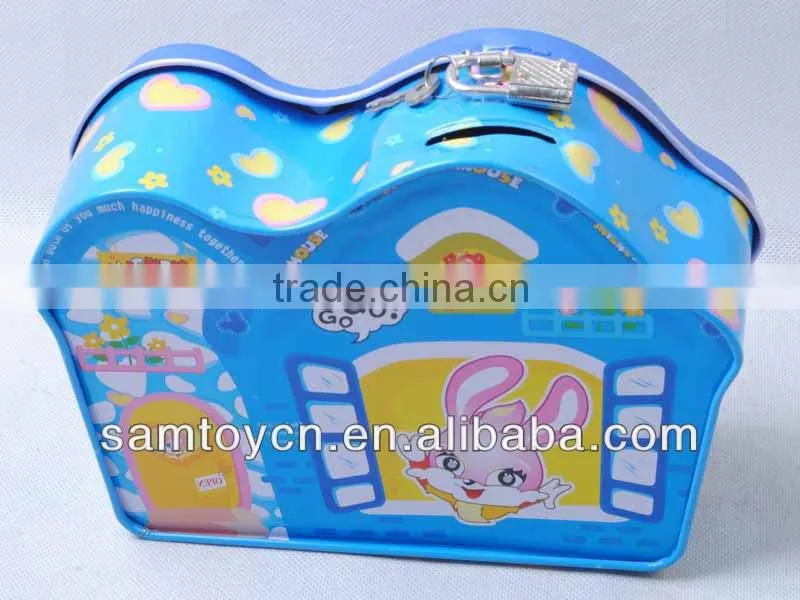 Cartoon rabbit metal money box with key