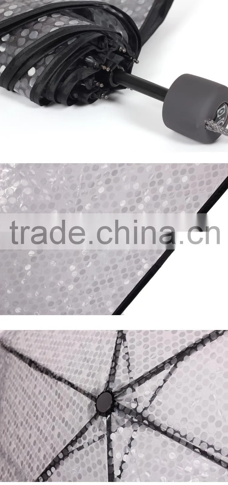 3-fold transparent telescopic dotted 10C POE candy color brand umbrella