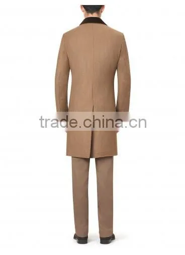 2015 new style 100% cashmere classic brown mens cashmere coat
