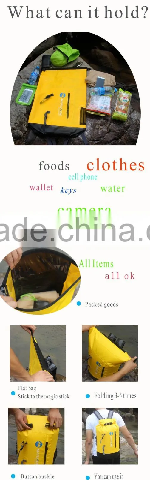 Popular product 2016 PVC tarpaulin waterproof dry bag backpack for outdoor rafting, canyoning, boating