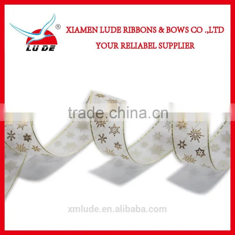 hot sale gold wired edge Christmas gift ribbon