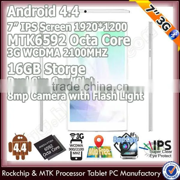 mtk6592 a7 octa core cpu 7 inch tablet with high resolution tablet pc