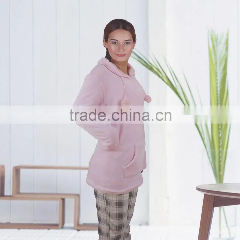 Kevince women flannel pyjama set hooded knitting 1000pcs up OEM factory directly