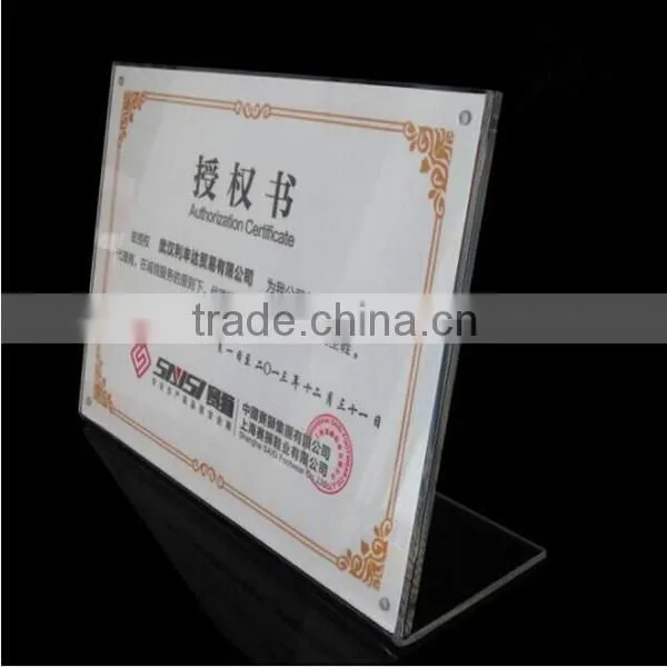 Custom desktop acrylic certificate holder, acrylic holder for company, shop or hotel