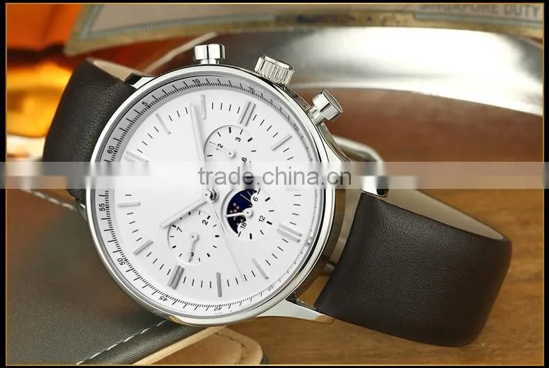 new products with your logo luxury three eyes case leather light at night sports watches men