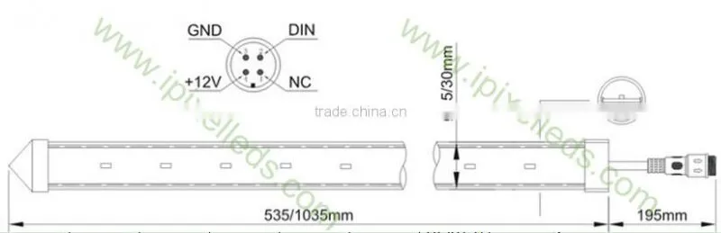 dc24v, 23mm/30mm diameter multicolor pixe led tube lighting controlled by DMX, Artnet controller