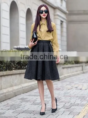 Stylish Lady Women's High Waist Vintage Style Pleated Swing Ball Gown Dark Print Skirt
