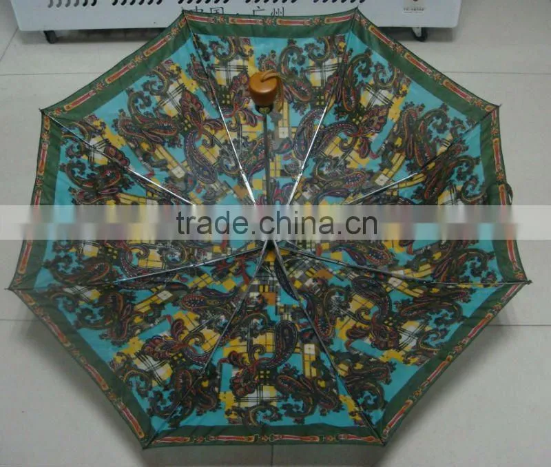 wooden handle 3 folding auto umbrella