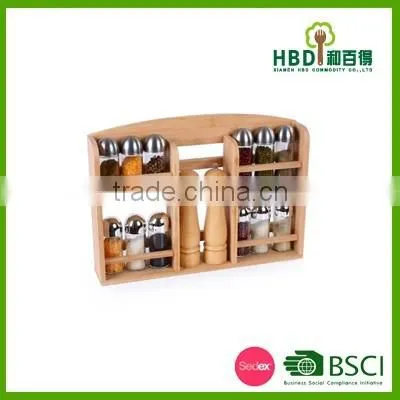 Best selling premium bamboo spice rack set with glass jars,bamboo spice jar set wholesale