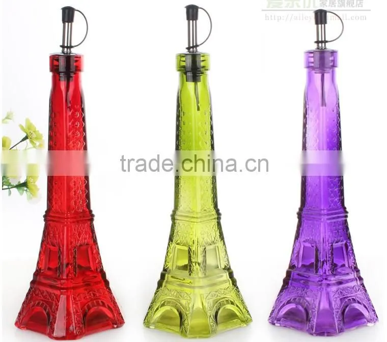 Eiffel cramp iron design glass oil bottle with SS lid