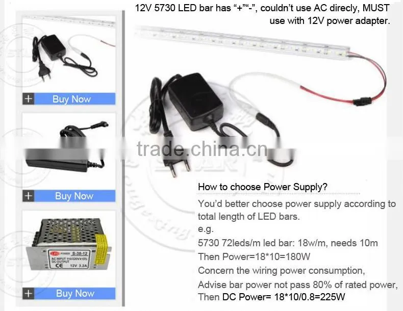 LED Bar 5730 300mm 12V Hard Rigid Strip LED Light 72/90 leds/m, Aluminium V-Shape Non-Waterproof Jewelry Counter LED Lamps