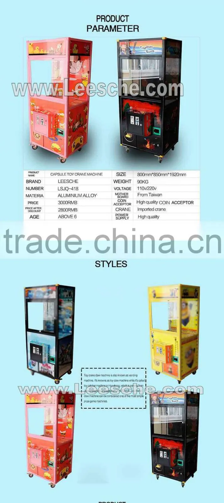 LSJQ-398 New style Candy vending machine toy crane machine coin operated game machine