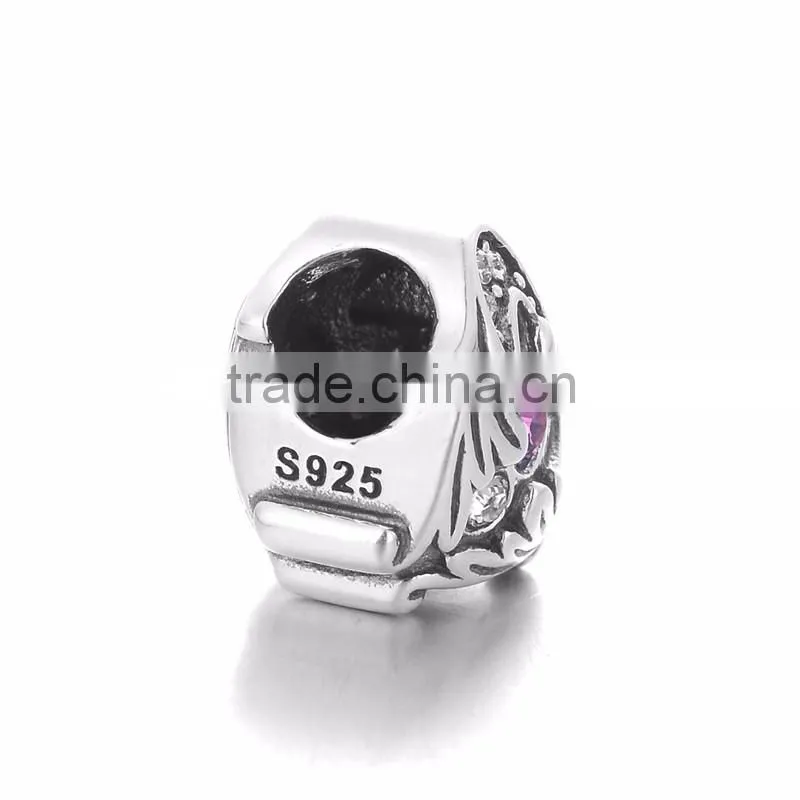 X284 Wholesale Micro Crystal Paved Charm,925 Sterling Silver Heart Charms With Angel Wing