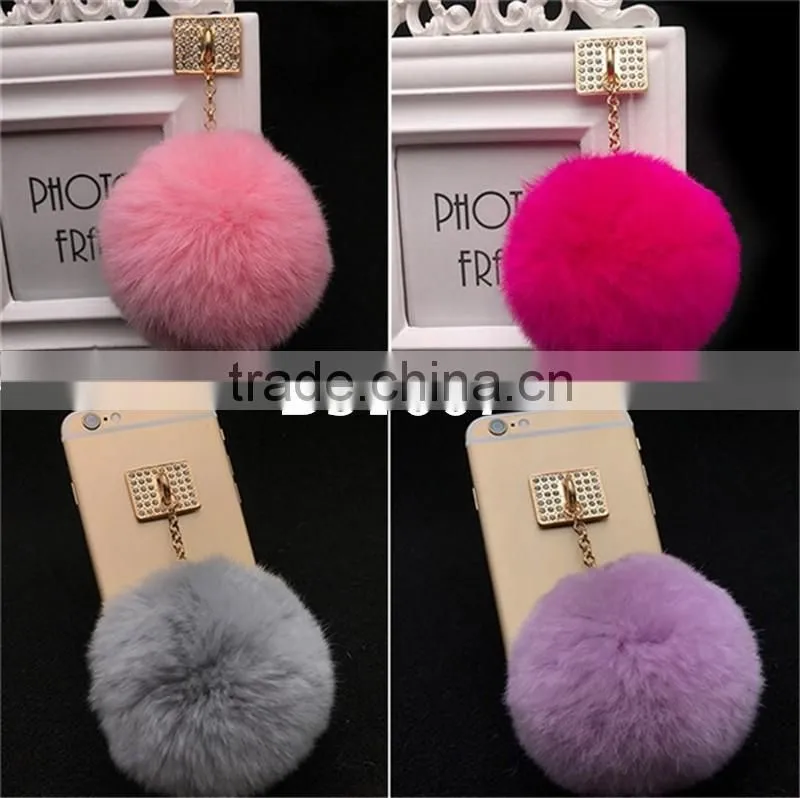 2017 new trinket Keychain pompons rabbit fur fluffy Pom Pom key chains for cars keyrings