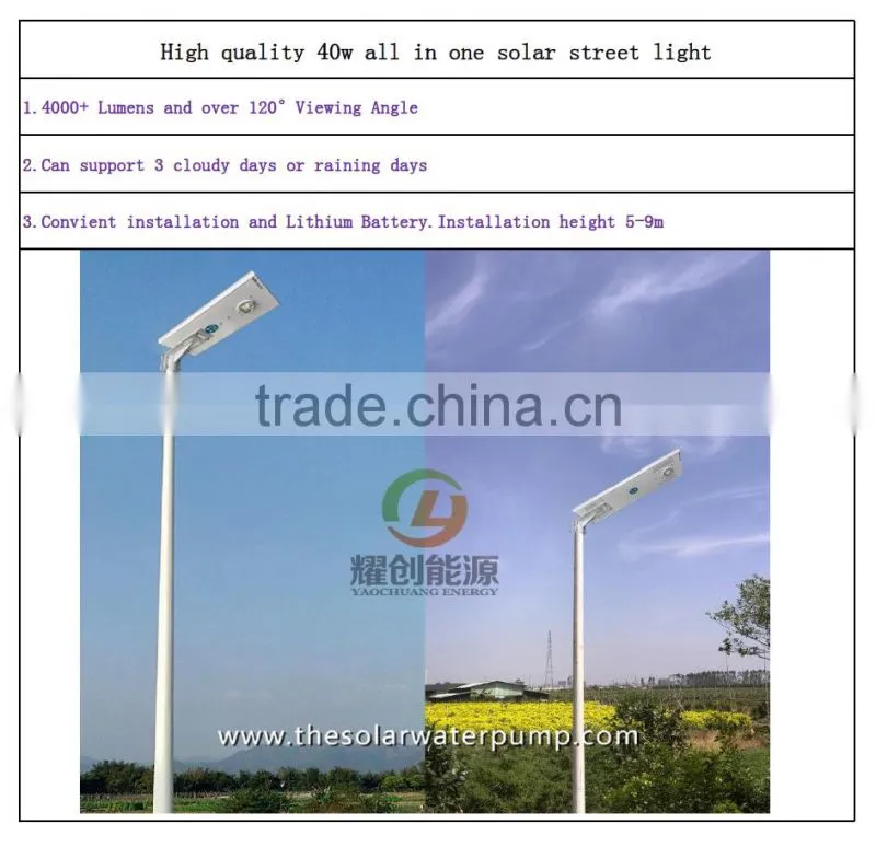 40W all in one solar street light street LED light CE/ROHS Aprroval