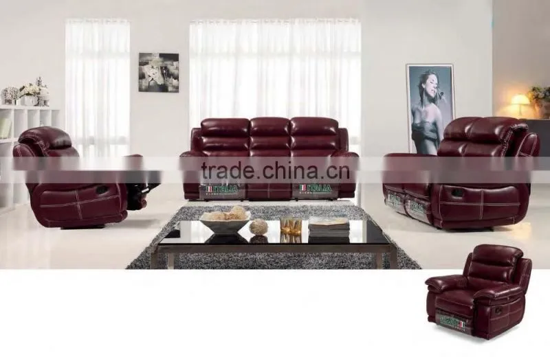 Bisini L Shape Genuine Leather Sofa, L Shape Sofa with Recliner, Modern Recliner Home Sofa Furniture