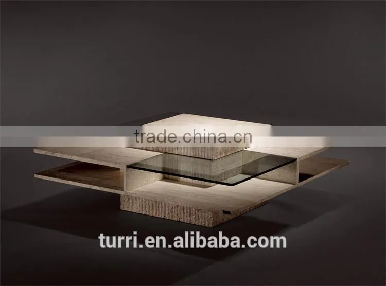 KD-106A Unique glass top marble coffee table,Classic Tea Table
