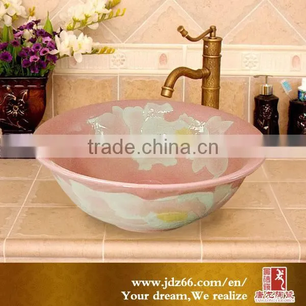 2015 Hot sale jingdezhen porcelain sink polish in ceramic basin blue