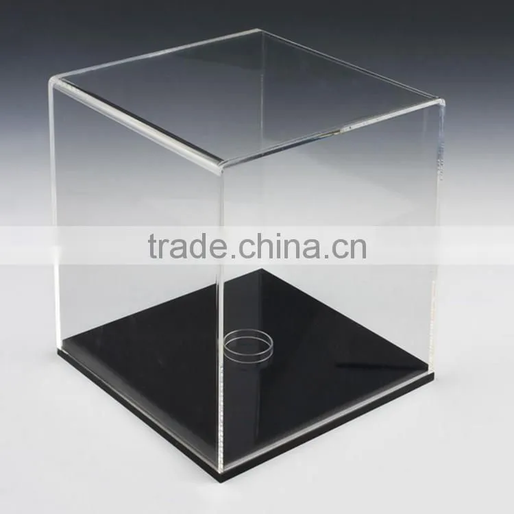 Cheap transparent acrylic display case with wood base