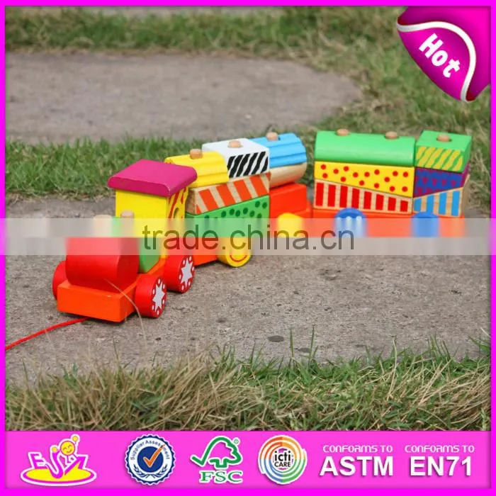 2015 New invention Kids Wooden toy blocks train set,Children 18PCS Wooden toy train,Educational Wooden toys Cargo Train W05C013