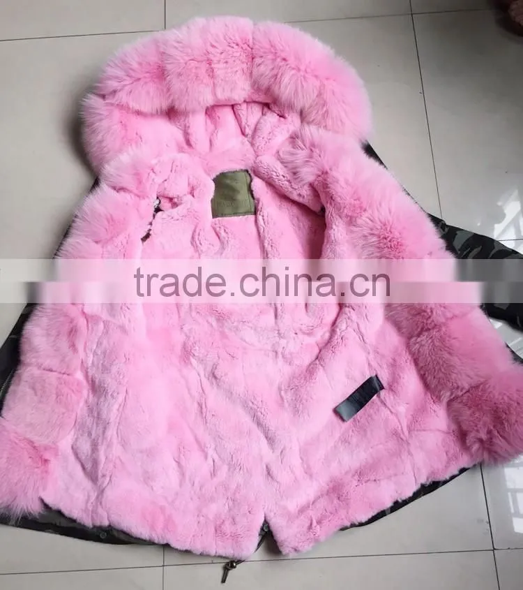 CX-G-P-03B Women Fashion Fur Jacket With Fur Inside Fur Collar Parka