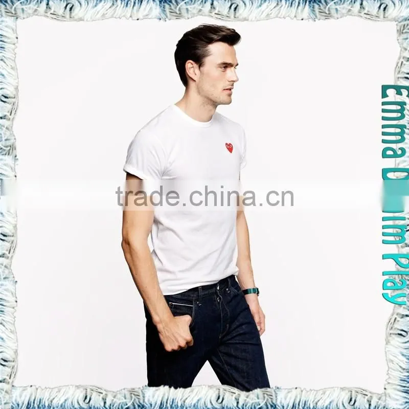 Soild White Heart Embroidery 0-Neck T Shirts for Man