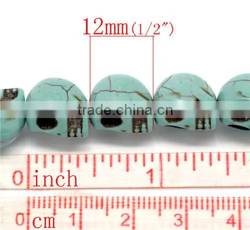 (Grade B) Synthetic Halloween Skull Turquoise Loose Beads 12x10mm
