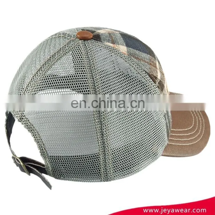 High Quality On Sale Mesh Spandex Cloth Trucker Cap With PU Leather visor
