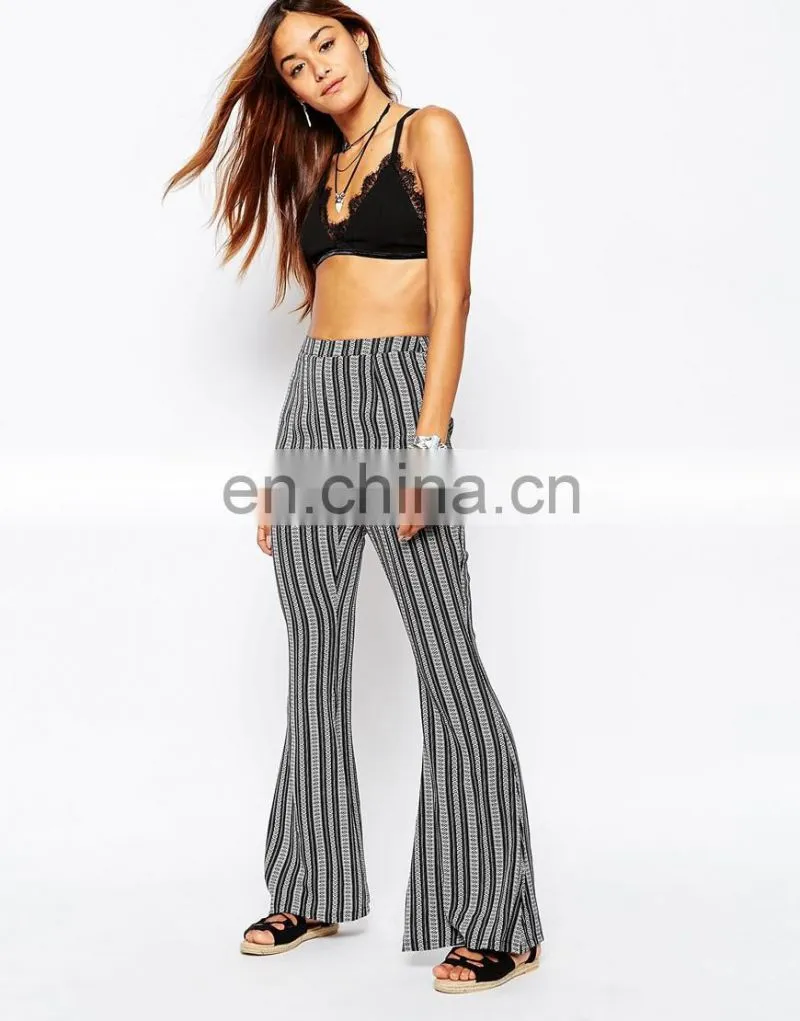 New Style Ladies Casual Vertical Stripe Flare Pants