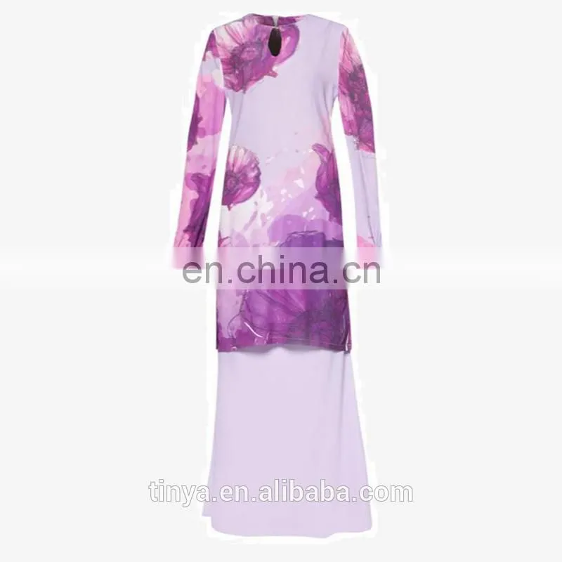2017 Latest fashion print muslim dress modern cotton baju kurung malaysia islamic clothing