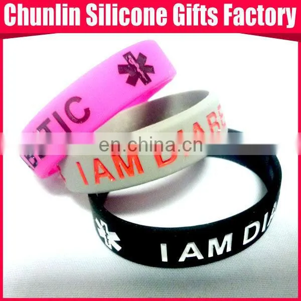 Diabetic silicone medical alert bracelet