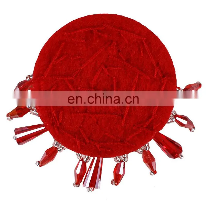 Fashion Red Black Round Design Beaded Crystal Tassel Fringe Patches for Bag Clothes