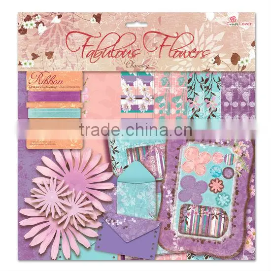 DIY Craft Set Green & Brown Lovely Fabulous Flowers Scrapbook Kit