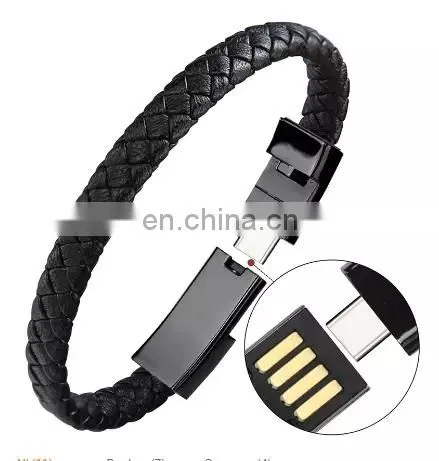 2020 New Trending Leather Bracelet Charger Data Cable Wholesale Micro USB Data Cable Phone Charging Data Line Bracelet Cable IOS