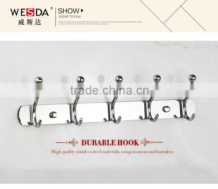 Wesda zinc alloy bathroom accessories decorative stainless steel coat hook for towel 831