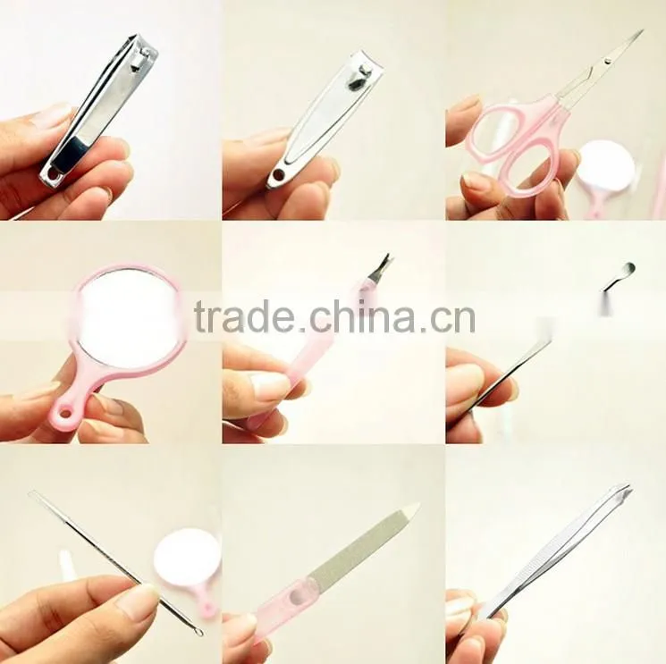 Heart shaped manicure set with mirror manicure set in plastic case