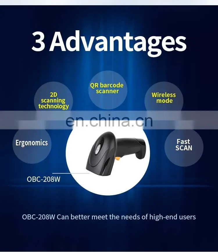 Wireless 2D COMS Barcode Reader USB Scanner with Stand Portable for Supermarket
