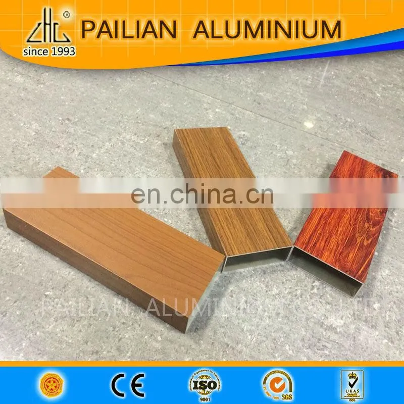 Export quality wood grain aluminium square tube profile,6063 t5 6061 t6 fluorocarbon coating aluminium profile guangdong factory