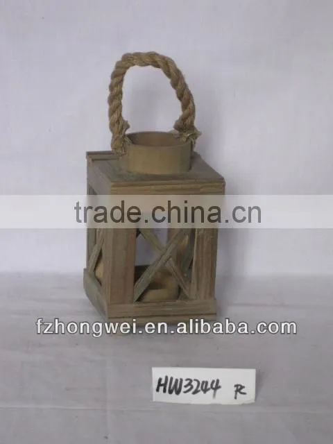 Hongwei Handmade Antique&Rustic Wooden Lantern/Candle Lantern/Candle Holder with Hemp Rope Handle for Home&Garden Decor,Durable